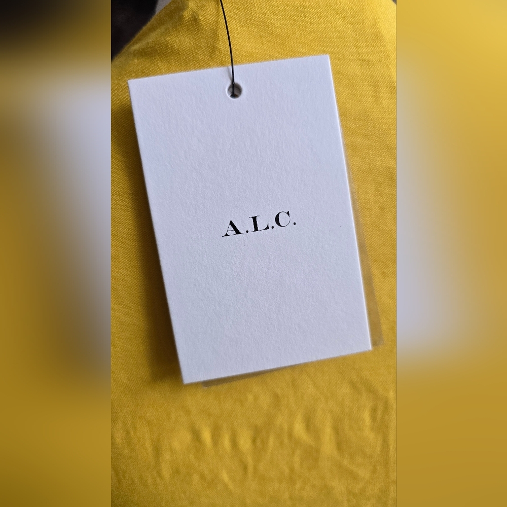 💛 A.L.C. Yellow Mustard Walker Ruffle Shoulder Belted Tie Waist Wrapped Dress 6 - Picture 8 of 12